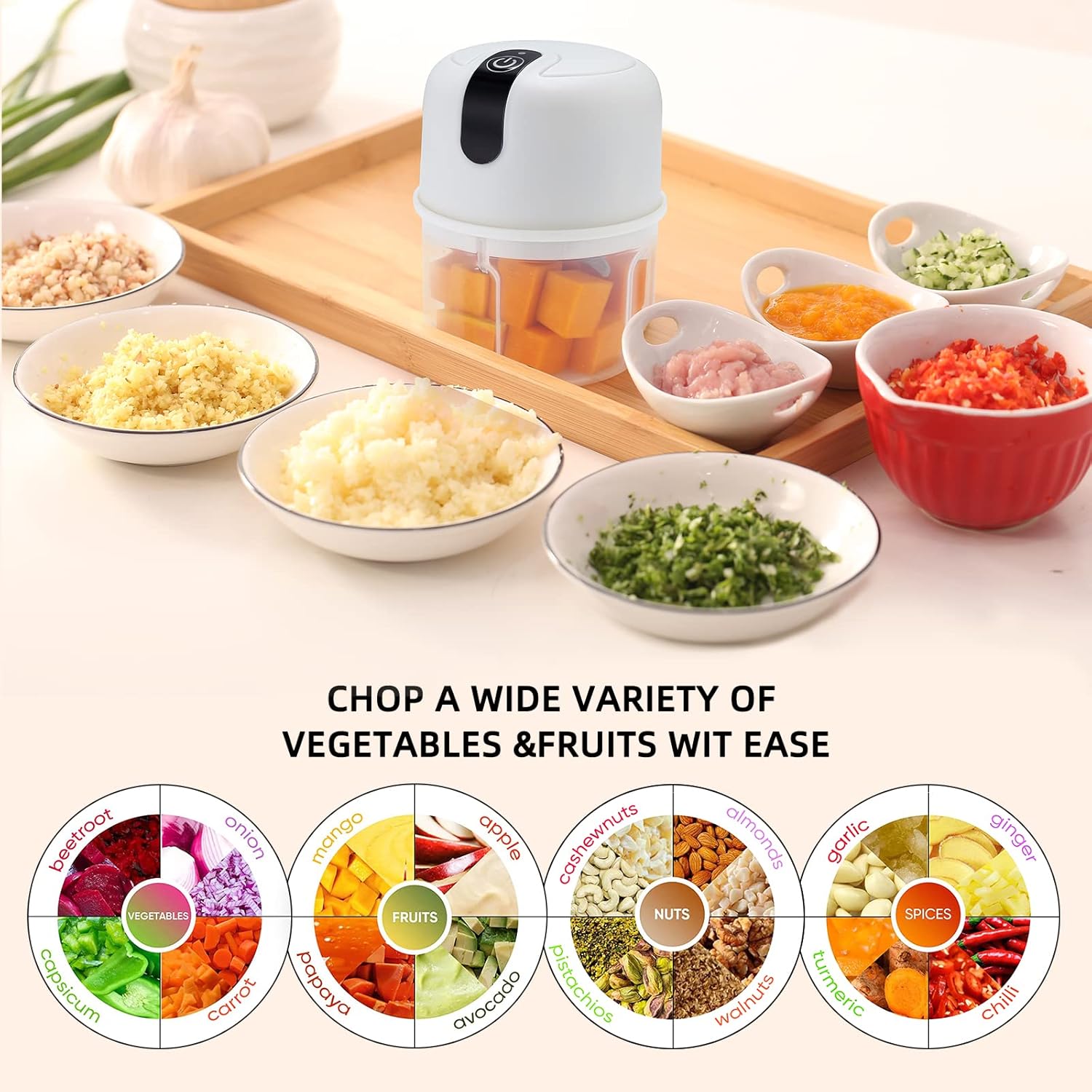 Wireless USB Rechargeable Mini Electric Garlic Machine / Chopper 3 Blades (250Ml) Wireless USB Rechargeable Mini Electric Garlic Machine / Chopper 3 Blades (250Ml)